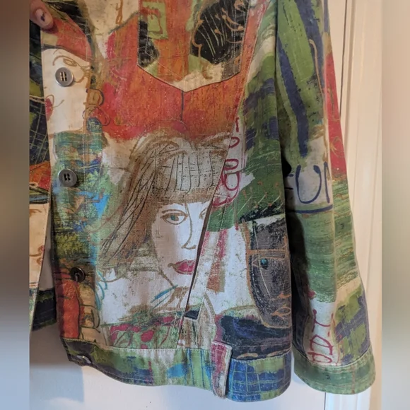 VTG 90s Chico's Utility Graffiti Cotton Jacket - Picture 8 of 14